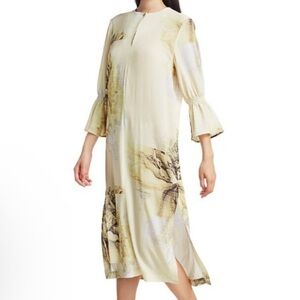 Baum und Pferdgarten Adessa Graphic Flower Midi Shirt Dress Big Rose Yellow Sz 8